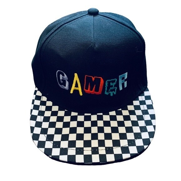 Toddler/Little Boy 'GAMER' Checkered Print Flat Brim Cap Hat - Picture 8 of 8